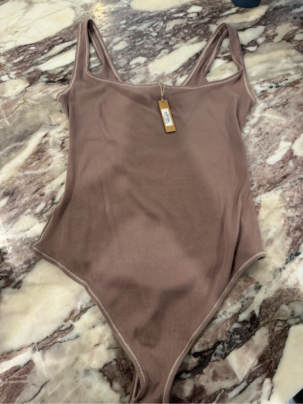 SKIMS Ribbed Scoop-Front Bodysuit in Dusty Rose